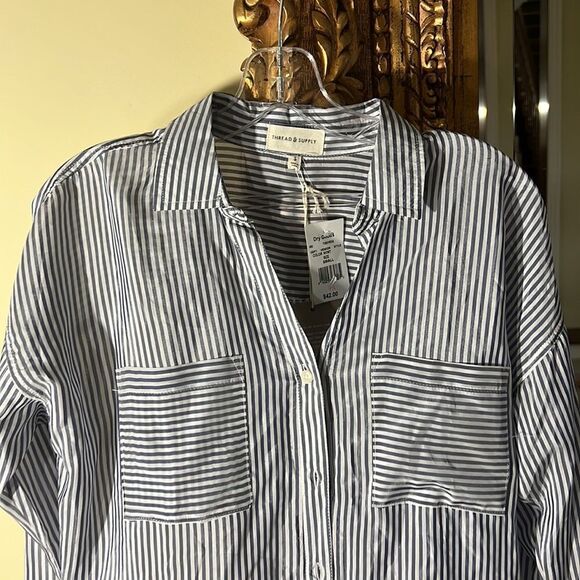 Thread & Supply Lewis Stripe Button Up Shirt for Women in Off White and Blue S - Picture 2 of 4
